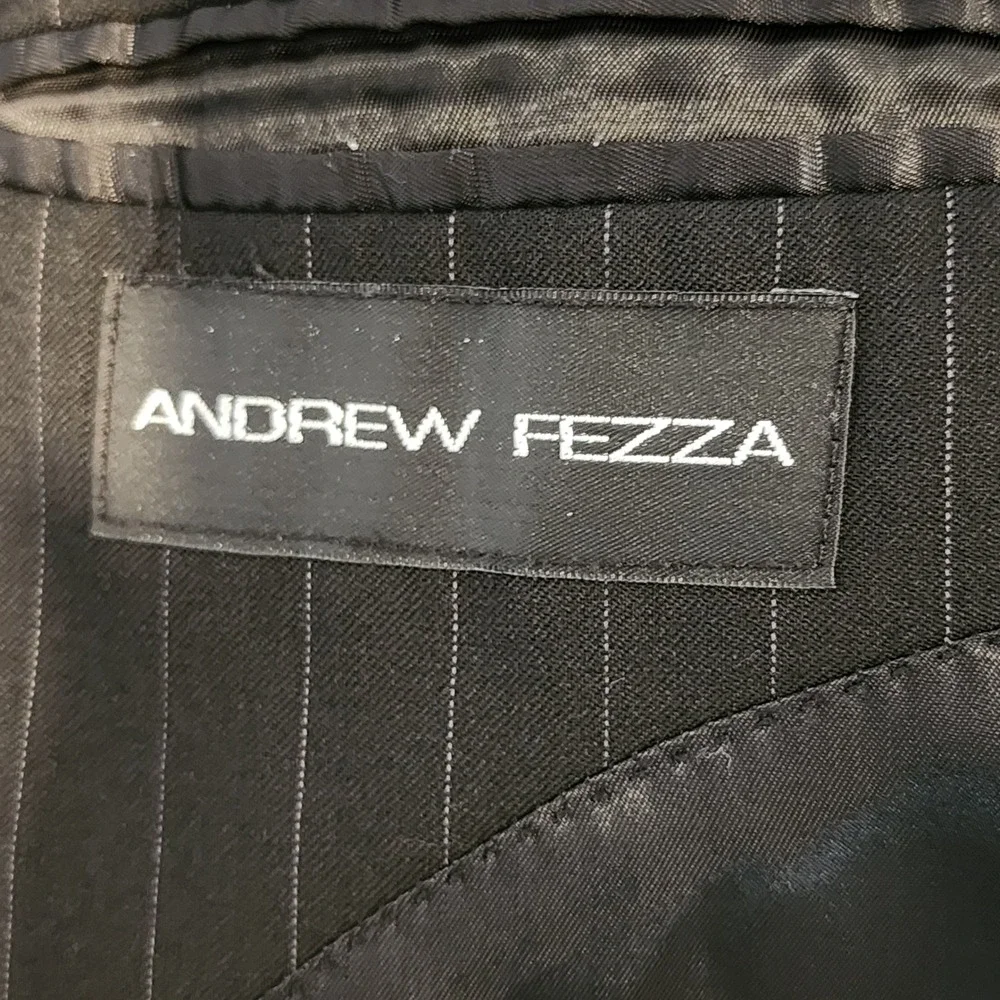 Andrew Fezza Pinstripe Jacket Blazer 44L Super 100s Wool Gray Business Office